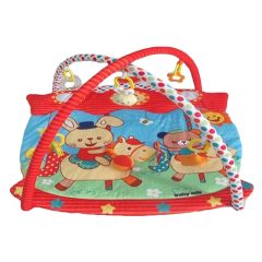   Baby Mix deka na hranie štvorcová s červeným okrajom a jazdiacim zajačikom 