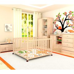   Detská drevená ohrádka 120x120 cm, na kolieskach, vyberateľná mriežka - brečtan