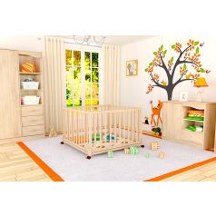   Detská drevená ohrádka 120x120 cm, na kolieskach, vyberateľná mriežka - brečtan