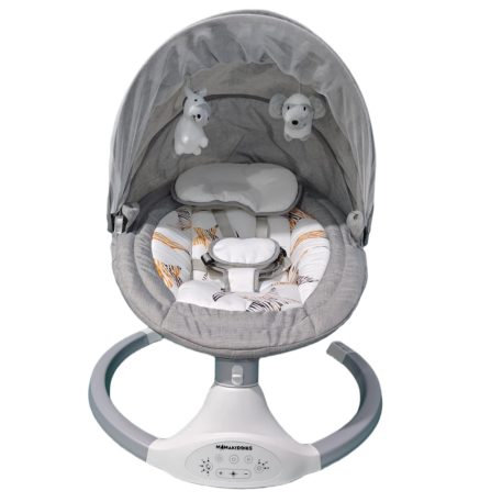 Mama Kiddies prémiová 2-v-1 elektrická hojdačka a lehátko s diaľkovým ovládaním v sivej farbe + darčeky