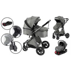   Mama Kiddies 4v1 Charlie PRO kočík s príslušenstvom v šedej farbe s ISOFIX základňou + darček