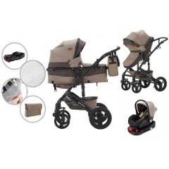   Mama Kiddies 4v1 Evening Star Black Edition multifunkčný kočík s príslušenstvom v béžovo-hnedej farbe s ISOFIX základňou + darček