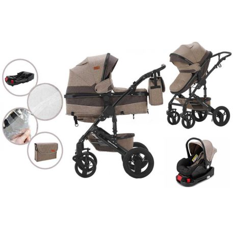 Mama Kiddies 4v1 Evening Star Black Edition multifunkčný kočík s príslušenstvom v béžovo-hnedej farbe s ISOFIX základňou + darček