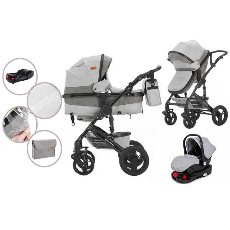 Mama Kiddies 4v1 Evening Star Black Edition multifunkčný kočík s príslušenstvom v sivej farbe s ISOFIX základňou + darček